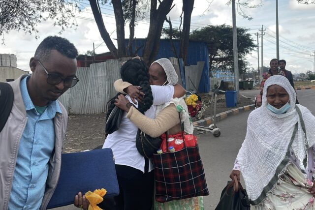 Passengers arriving from Tigray are greeted by relatives at the Bole International Airport