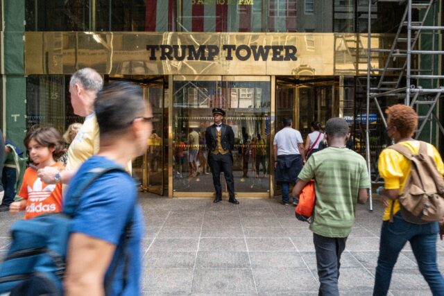 Trump Tower in Manhattan, the headquarters of the Trump Organization which together with its chief financial officer Allen Weisselberg has been convicted of fraud and tax evasion