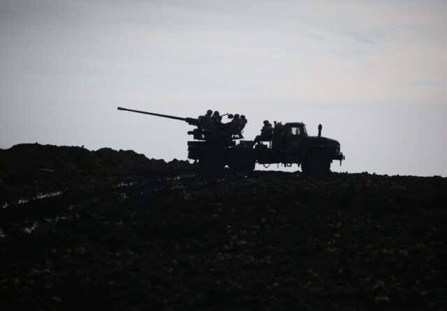 A Ukrainian army anti-aircraft canon is seen not far from the town of Bakhmut, Donetsk reg