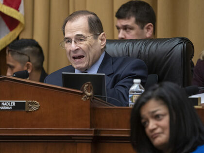 Judiciary Committee Chairman Jerrold Nadler, D-N.Y., with Rep. Pramila Jayapal, D-Wash., lower right, questions Acting Attorney General Matthew Whitaker on Capitol Hill in Washington, Friday, Feb. 8, 2019. (AP Photo/J. Scott Applewhite)
