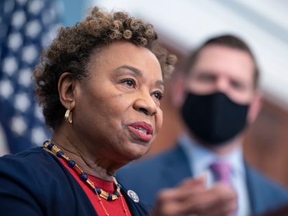 Rep. Barbara Lee, D-Calif., chair of the House Appropriations Subcommittee on State, Foreign Operations, and Related Programs, joins Speaker of the House Nancy Pelosi, D-Calif., at a news conference at the Capitol in Washington, Wednesday, Feb. 23, 2022, where they condemned Russian President Vladimir Putin for his aggression in Ukraine. …