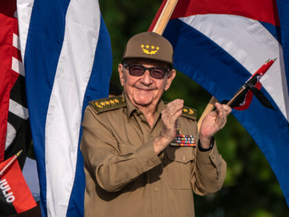 Former Cuban President Raul Castro applauds during celebration for the 69th anniversary of the Moncada Barracks assault in Cienfuegos, Cuba, Tuesday, July 26, 2022. Cuba marks the 69th anniversary of the 1953 rebel attack led by Fidel and Raul Castro on the Moncada military barracks, considered the start of Fidel …