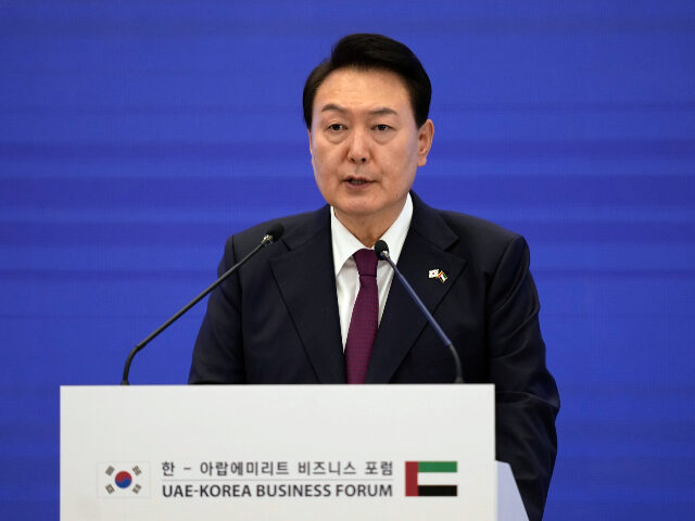 South Korean President Yoon Suk Yeol talks during the UAE-Korea Business Forum in Abu Dhab