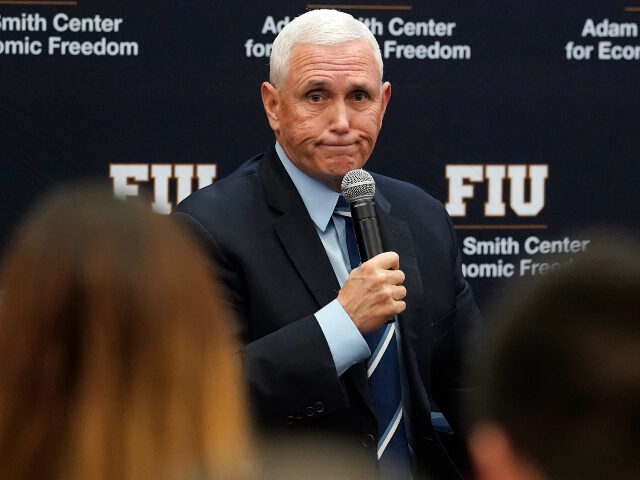 Former Vice-President Mike Pence said he takes "full responsibility" after classified documents were found at his Indiana home while speaking at Florida International University, Friday, Jan. 27, 2023, in Miami. Pence was talking about the economy and promoting his new book, "So Help Me God." (AP Photo/Marta Lavandier)