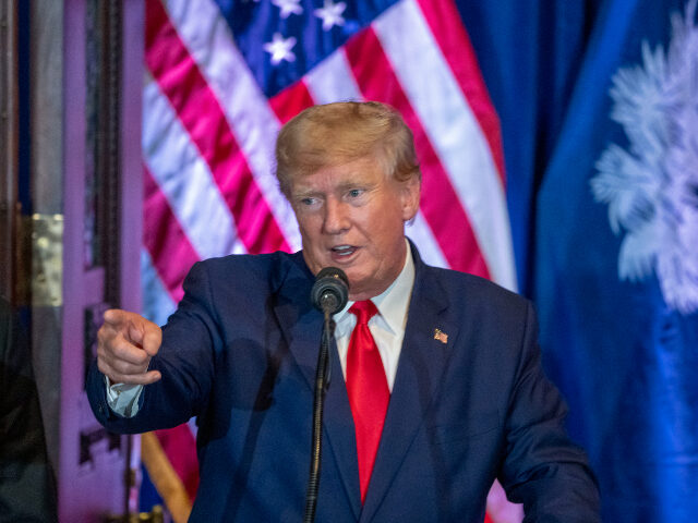 Former President Donald Trump speaks at a campaign event at the South Carolina Statehouse,