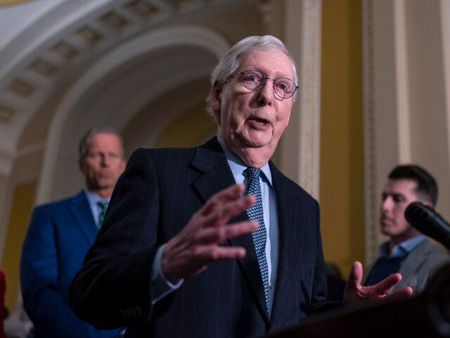Senate Republican Leader Mitch McConnell, R-Ky.,speaks during a news conference at the Capitol in Washington, Tuesday, Feb. 14, 2023. (AP Photo/J. Scott Applewhite)