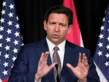 Florida Gov. Ron DeSantis speaks as he announces a proposal for Digital Bill of Rights, Wednesday, Feb. 15, 2023, at Palm Beach Atlantic University in West Palm Beach, Fla. (AP Photo/Wilfredo Lee)