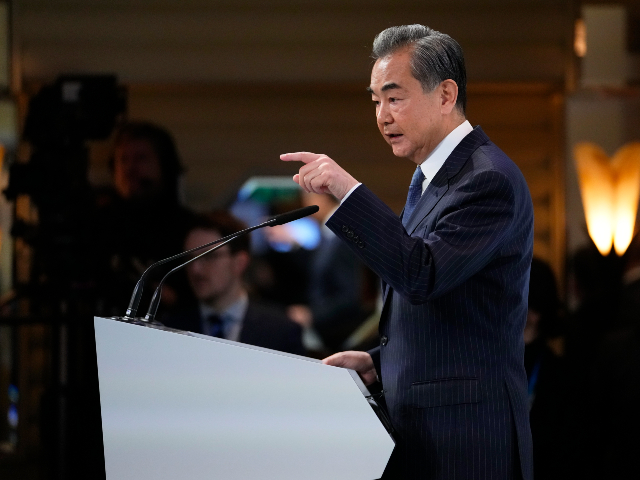 China's Director of the Office of the Central Foreign Affairs Commission Wang Yi speaks at the Munich Security Conference in Munich, Saturday, Feb. 18, 2023. The 59th Munich Security Conference (MSC) is taking place from Feb. 17 to Feb. 19, 2023 at the Bayerischer Hof Hotel in Munich. (AP Photo/Petr David Josek)