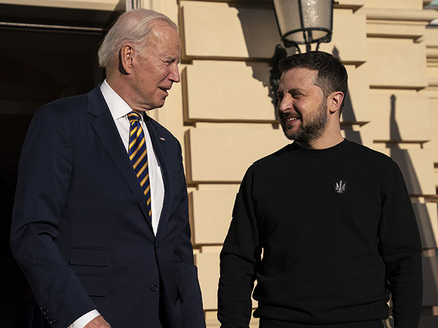 President Joe Biden, left, meets with Ukrainian President Volodymyr Zelenskyy at Mariinsky