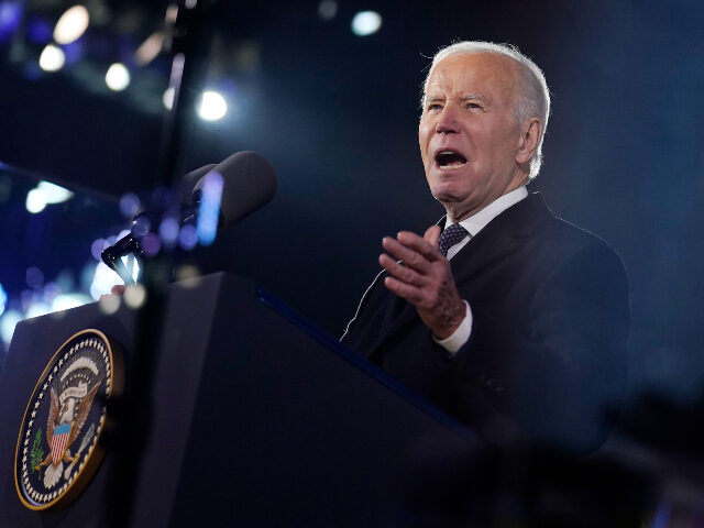 President Joe Biden delivers a speech marking the one-year anniversary of the Russian inva