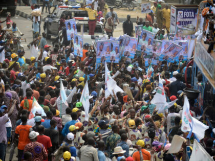 Crowd of party supporters jubilate as Asiwaju Bola Ahmed Tinubu, Presidential candidate, All Progressives Congress (APC) for 2023 Elections holds grand finale of his campaign at the Teslim Balogun Stadium in Surulere, Lagos on Tuesday, February 21, 2023. Photo by Adekunle Ajayi (Photo by Adekunle Ajayi/NurPhoto via Getty Images)