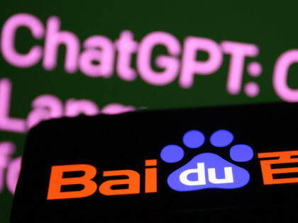 Baidu logo displayed on a phone screen and ChatGPT sign on OpenAI website displayed on a laptop screen in the background are seen in this illustration photo taken in Krakow, Poland on February 7, 2023. (Photo by Jakub Porzycki/NurPhoto via Getty Images)