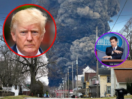 Buttigieg Follows Donald-Trump-to-Go-to-East-Palestine-Ohio-train-derailment-controlled-explosion-chemicals-AP-Photo_Gene-J.-Puskar-640x480