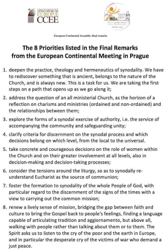 European Catholic Bishops priorities from February 2023 meeting in Prague.