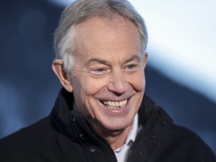 Tony Blair, U.K.'s former prime minster, reacts during a Bloomberg Television interview on