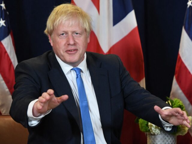British Prime Minister Boris Johnson speaks to the media during a meeting with US Presiden