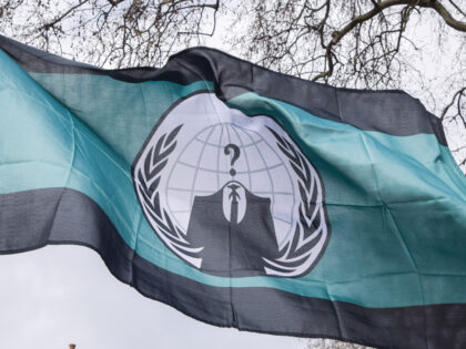 LONDON, UNITED KINGDOM - 2022/04/02: A flag from 'hacktivist' group Anonymous is