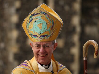 CANTERBURY, ENGLAND - APRIL 17: Justin Welby, the Archbishop Of Canterbury arrives to deliver his Easter Sermon at Canterbury Cathedral on April 17, 2022 in Canterbury, England. A congregation of worshippers returned to Canterbury Cathedral to take part in the Easter service for the first time in two years, previously …