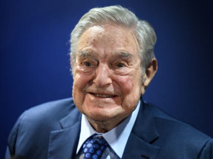 Hungarian-born US investor and philanthropist George Soros smiles after delivering a speech on the sidelines of the World Economic Forum (WEF) annual meeting in Davos on May 24, 2022. (Photo by Fabrice COFFRINI / AFP) (Photo by FABRICE COFFRINI/AFP via Getty Images)