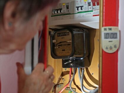 Energy customer Diane Skidmore examines her electricity meter in her flat on the south Lon