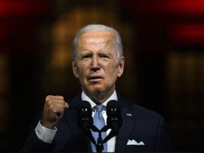 TOPSHOT - US President Joe Biden speaks about the soul of the nation, outside of Independe