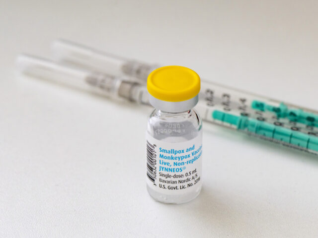A vial and syringes with the vaccine against smallpox and monkeypox at Checkpoint Bln in B