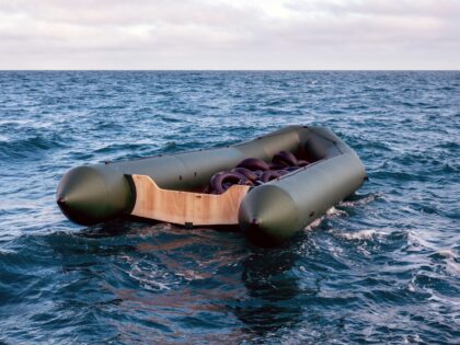KENT, UNITED KINGDOM - NOVEMBER 29: A Dinghy drifting in the English channel is seen that had been used by Migrants to cross to the UK and left out at sea in Kent, United Kingdom on November 29, 2022. (Photo by Stuart Brock/Anadolu Agency via Getty Images)
