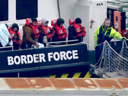 A group of people thought to be migrants are brought in to Dover, Kent, onboard a Border Force vessel, following a small boat incident in the Channel. Picture date: Wednesday January 25, 2023. (Photo by Gareth Fuller/PA Images via Getty Images)