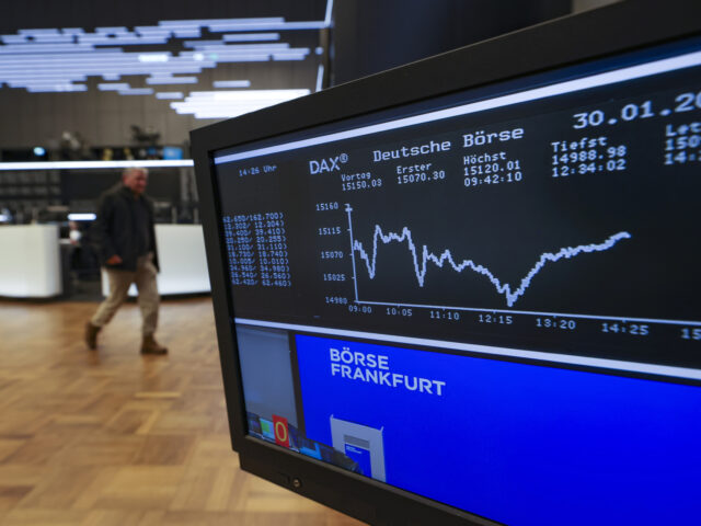 The DAX Index yield curve displayed on a screen at the Frankfurt Stock Exchange, operated