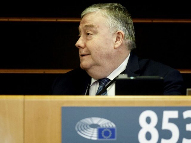 Belgian Euro Deputy Marc Tarabella sits before a vote on a request for waiver of his immun