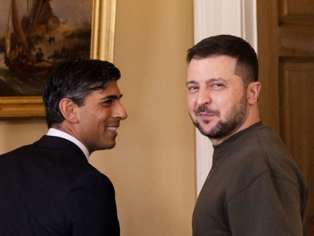 Britain's Prime Minister Rishi Sunak (L) hosts Ukraine's President Volodymyr Zelensky for a meeting inside 10 Downing Street in central London on February 8, 2023. - Ukraine's President Volodymyr Zelensky on Wednesday hailed Britain as "one of the first" countries to support Ukraine after Russia invaded, on his first visit …