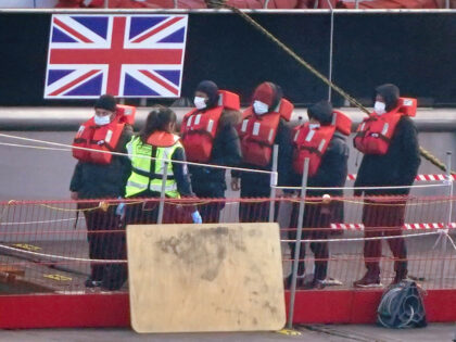 A group of people thought to be migrants are brought in to Dover, Kent, from a Border Force vessel following a small boat incident in the Channel. Picture date: Thursday February 9, 2023. (Photo by Gareth Fuller/PA Images via Getty Images)