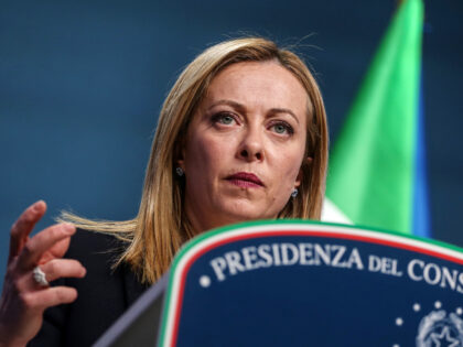 Giorgia Meloni, Italy's prime minister, during a news conference following a special European Union leaders summit at the European Council headquarters in Brussels, Belgium, on Friday, Feb. 10, 2023. Meloni doubled down on her criticism of French President Emmanuel Macron over a dinner he hosted with Ukrainian President Volodymyr Zelenskiy …