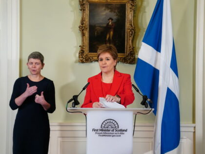 EDINBURGH, SCOTLAND - FEBRUARY 15: Nicola Sturgeon speaking during a press conference at Bute House in Edinburgh where she announced she will stand down as First Minister of Scotland on February 15, 2023 in Edinburgh, United Kingdom. Nicola Sturgeon has resigned after eight years as the leader of the SNP …