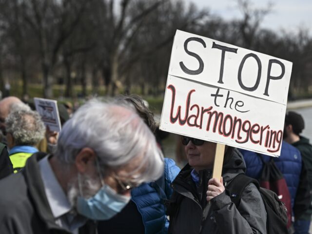 WASHINGTON D.C., UNITED STATES - FEBRUARY 19: Rage Against the War Machine activists gather for an anti-war demonstration in front of the Lincoln Memorial in Washington D.C., United States on February 19, 2023. (Photo by Celal Gunes/Anadolu Agency via Getty Images)