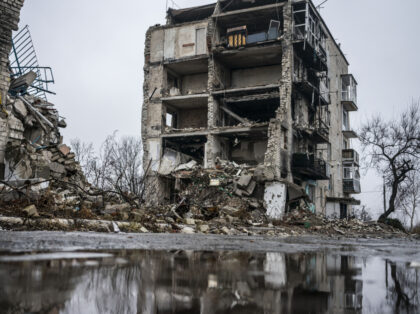 IZIUM, UKRAINE - FEBRUARY 28: A lot of buildings are destroyed as the war between Russia and Ukraine has been going on for more than a year in Izium, Ukraine on February 28, 2023. (Photo by Jose Colon/Anadolu Agency via Getty Images)