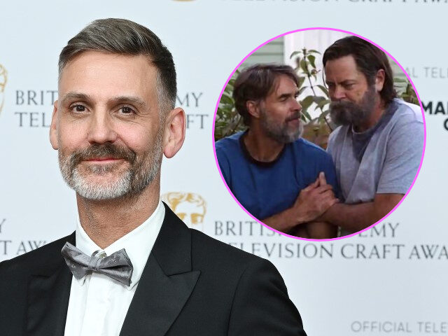 (INSET: Nick Offerman and Murray Bartlett in "The Last of Us") Peter Hoar, winner of the Director Fiction award at The British Academy Television Craft Awards at The Brewery on April 24, 2022 in London, England. (Photo by Jeff Spicer/Getty Images)