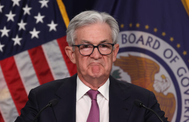 WASHINGTON, DC - FEBRUARY 01: Federal Reserve Board Chairman Jerome Powell speaks during a news conference after a Federal Open Market Committee meeting on February 01, 2023 in Washington, DC. The Federal Reserve announced a 0.25 percentage point interest rate increase to a range of 4.50% to 4.75%. (Photo by …