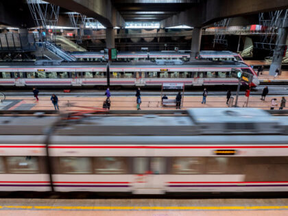 MADRID, SPAIN - FEBRUARY 07: A Cercanias train at Puerta de Atocha-Almudena Grandes statio