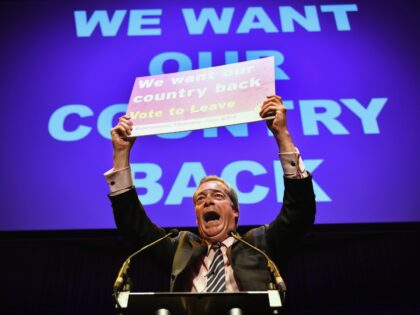 GATESHEAD, ENGLAND - JUNE 20: UKIP Leader Nigel Farage MEP, speaks at the final 'We Want Our Country Back' public meeting of the EU Referendum campaign on June 20, 2016 in Gateshead, England. Campaigning continues across the UK as the country goes to the polls on Thursday, to decide whether …