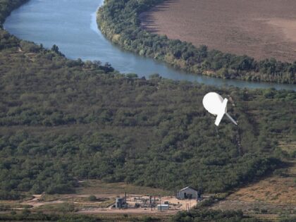 LA JOYA, TX - AUGUST 18: A U.S. Border Patrol Aerostat hot air surveillance balloon flies