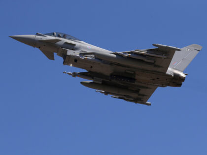 This photo taken on September 22, 2016 shows a Britain's Royal Air Force Eurofighter Typhoon fighter jet taking off from RAF's Akrotiri base in Cyprus, for a coalition mission over Iraq. British Tornado and Typhoon aircraft stationed at a UK air base in Cyprus are pounding Islamic State targets ahead …