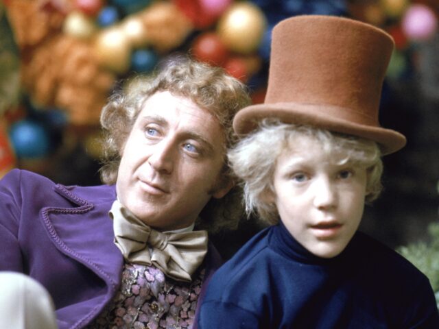 Gene Wilder as Willy Wonka and Peter Ostrum as Charlie Bucket on the set of the fantasy fi