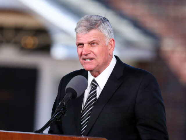 Franklin Graham delivers the eulogy during the funeral of his father Reverend Dr. Billy Gr