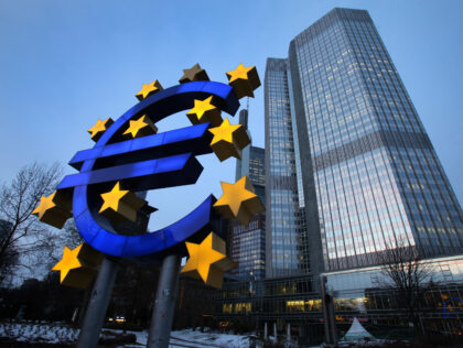 ECB Euro Sculpture Sign In Wintry Weather