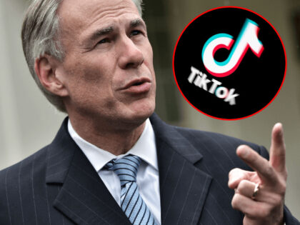 Texas Gov. Greg Abbott (R) announced a “statewide model security plan” for state employees and contractors to follow that prohibits TikTok and other software on government-issued devices as well as the use of prohibited technology-enabled personal devices on government networks (MANDEL NGAN/AFP via Getty Images) // Inset: TikTok logo (LIONEL …