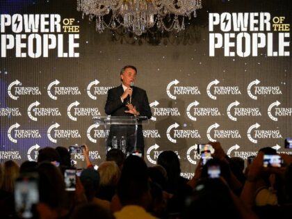 Brazil's right wing ex-president Jair Bolsonaro speaks at an event hosted by conservative