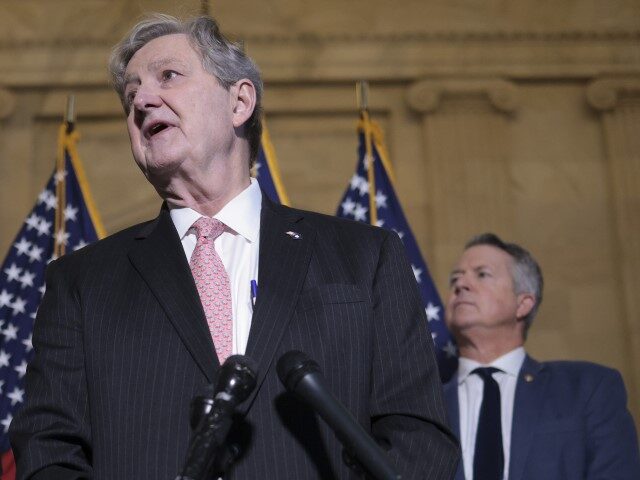 WASHINGTON, DC - FEBRUARY 09: Sen. John Kennedy (R-LA) speaks during a press conference on Capitol Hill on February 09, 2022 in Washington, DC. Republican senators held the press conference to speak out on a rising level of crime in some cities around the United States. Also pictured (L-R) are …