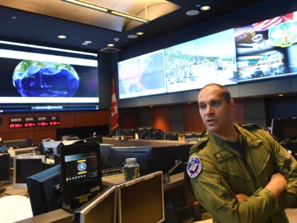 COLORADO SPRINGS, CO - MAY 10: Royal Canadian Air Force Colonel Travis Morehen, NORAD and USNORTHCOM Command Center Director, stands inside the command center inside Cheyenne Mountain Air Force Station on May 10, 2018 in Colorado Springs, Colorado. NORAD celebrates its 60th Anniversary at Cheyenne Mountain Air Force Station. (Photo …