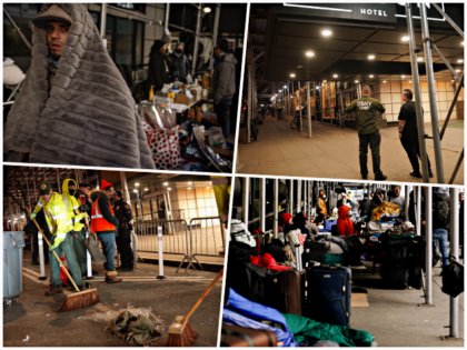 Photos: NYPD Officers Remove Migrants Camped Outside Manhattan Hotel
